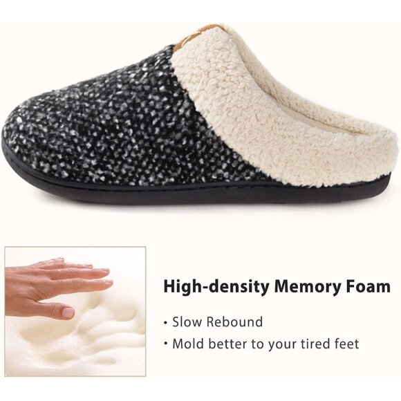 Women  Grey Indoor Bedroom Slipper With Memory Foam Wool Like House Shoe - Picture 2 of 6